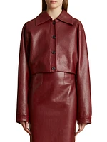 Sue Leather Cropped Button-Front Jacket