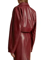 Sue Leather Cropped Button-Front Jacket