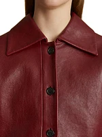 Sue Leather Cropped Button-Front Jacket