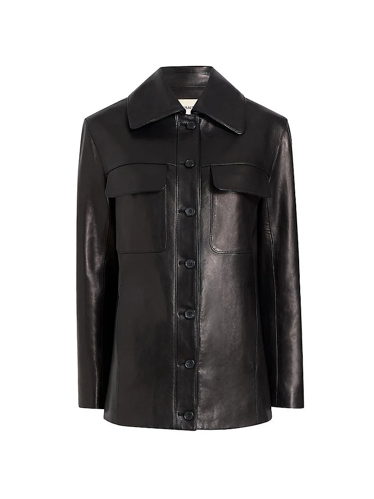 Iana Leather Button-Front Shirt Jacket