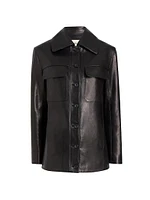 Iana Leather Button-Front Shirt Jacket