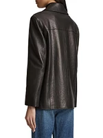 Iana Leather Button-Front Shirt Jacket