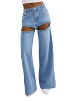 Ladies Slash Mid-Rise Jeans