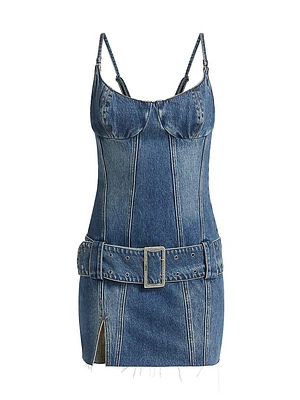 Dauphine Belted Aged Denim Minidress