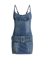 Dauphine Belted Aged Denim Minidress