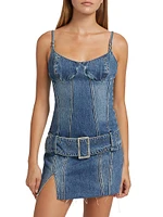 Dauphine Belted Aged Denim Minidress