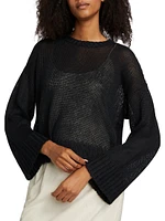 Cropped Linen Knit Crewneck Sweater