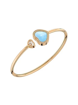 Happy Hearts 18K Rose Gold, 0.19 TCW & Turquoise Mother-Of-Pearl Cuff