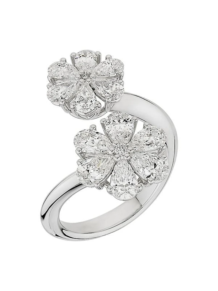 L´Heure Du Diamant 18K White Gold & 2.39 TCW Diamond Flower Bypass Ring