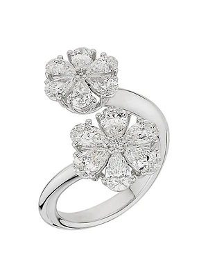 L´Heure Du Diamant 18K White Gold & 2.39 TCW Diamond Flower Bypass Ring