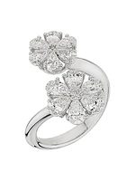 L´Heure Du Diamant 18K White Gold & 2.39 TCW Diamond Flower Bypass Ring