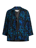 Floral-Embroidered Jacquard A-Line Jacket