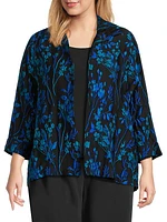 Floral-Embroidered Jacquard A-Line Jacket