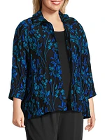 Floral-Embroidered Jacquard A-Line Jacket