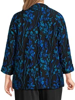 Floral-Embroidered Jacquard A-Line Jacket