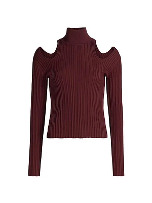 Natalia Rib-Knit Cut-Out Turtleneck Sweater