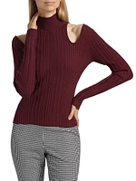 Natalia Rib-Knit Cut-Out Turtleneck Sweater