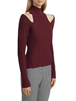 Natalia Rib-Knit Cut-Out Turtleneck Sweater