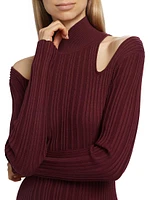 Natalia Rib-Knit Cut-Out Turtleneck Sweater