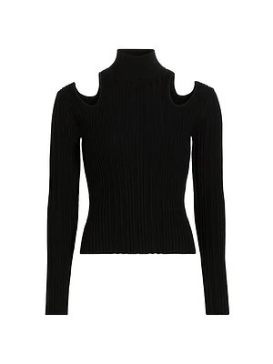 Natalia Rib-Knit Cut-Out Turtleneck Sweater