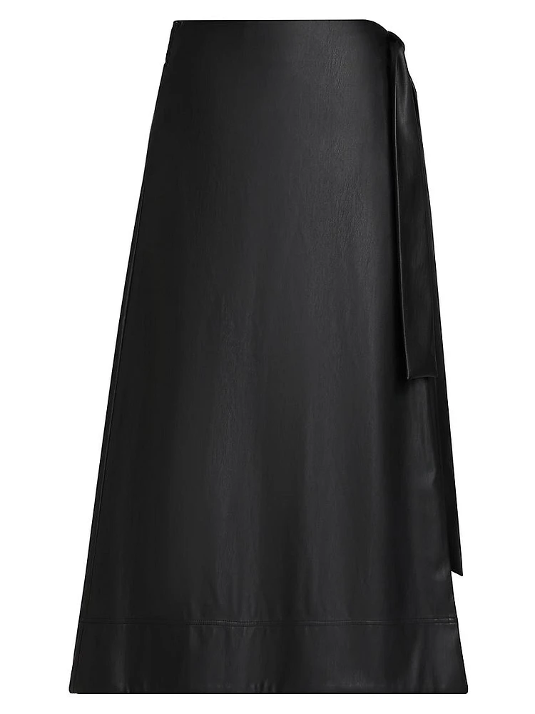 Beatrice Vegan Leather Wrap Midi-Skirt