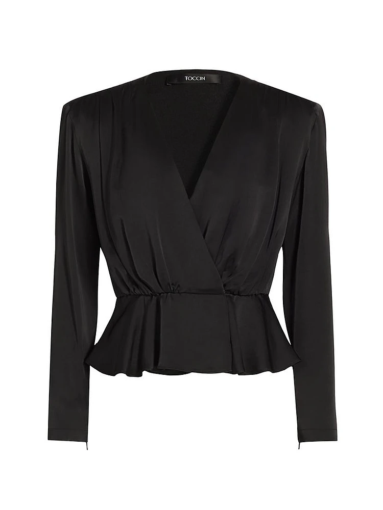 Adeline Long-Sleeve Surplice-Neck Top