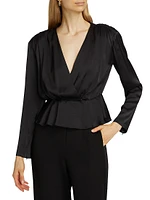 Adeline Long-Sleeve Surplice-Neck Top