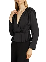 Adeline Long-Sleeve Surplice-Neck Top