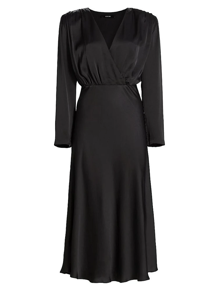 Rebecca Satin Long-Sleeve Midi-Dress