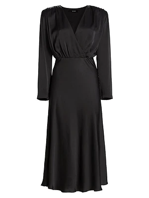 Rebecca Satin Long-Sleeve Midi-Dress