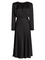 Rebecca Satin Long-Sleeve Midi-Dress