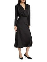 Rebecca Satin Long-Sleeve Midi-Dress