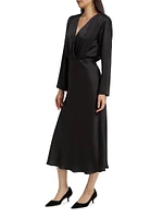 Rebecca Satin Long-Sleeve Midi-Dress