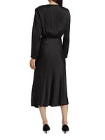 Rebecca Satin Long-Sleeve Midi-Dress