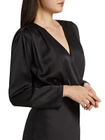 Rebecca Satin Long-Sleeve Midi-Dress