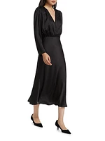 Rebecca Satin Long-Sleeve Midi-Dress