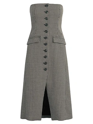 Phoebe Houndstooth Strapless Midi-Dress