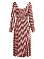 Vineyard Geometric Print Long-Sleeve Midi-Dress