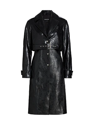 Katija Faux-Leather Single-Breasted Trench Coat