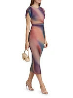 Celestia Printed Mesh Maxi Dress