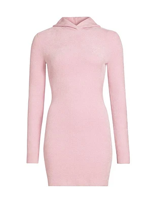 Stretch Velour Hooded Minidress