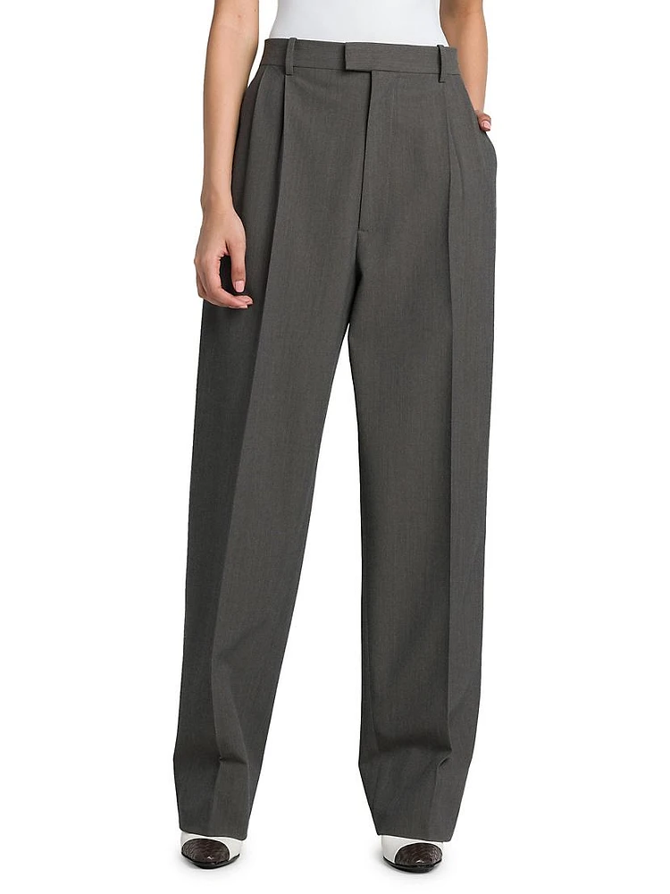 Pleated Stretch Wool-Blend Trouser