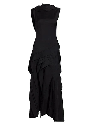 Fluid Draped Floor-Length Dress