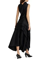 Fluid Draped Floor-Length Dress