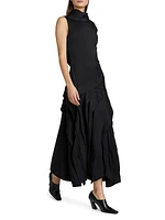 Fluid Draped Floor-Length Dress