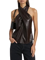 Quinn Faux Leather Cross Halter Top