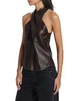 Quinn Faux Leather Cross Halter Top