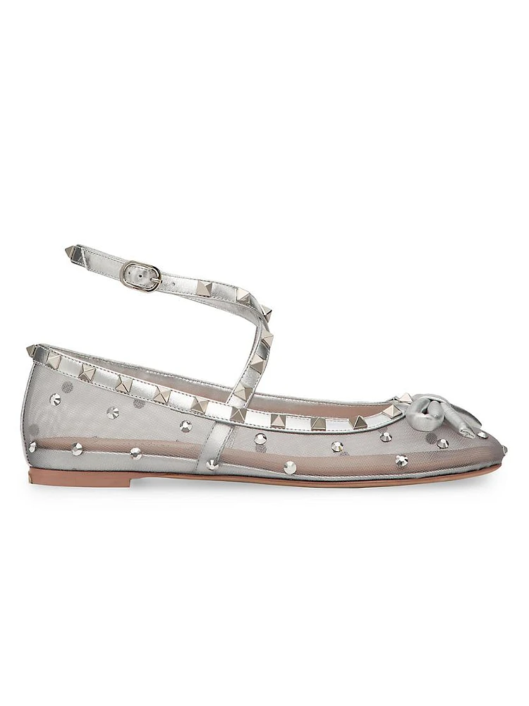 Rockstud Mesh Ballerinas with Crystals