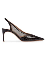 Collins 70MM Croc-Embossed Leather Slingback Heels