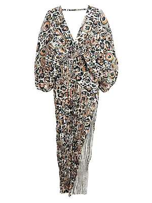 Leopard Pleated V-Neck Gown